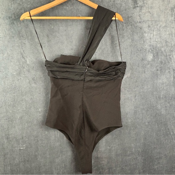 Zara Asymmetric Elegant Black Bodysuit Sz Medium - Picture 6 of 13
